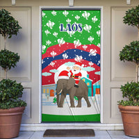 Laos Christmas Door Cover with Santa Riding Elephant and Festive Flag Pattern - Wonder Print Shop