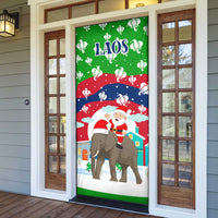 Laos Christmas Door Cover with Santa Riding Elephant and Festive Flag Pattern - Wonder Print Shop