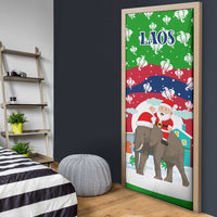 Laos Christmas Door Cover with Santa Riding Elephant and Festive Flag Pattern - Wonder Print Shop