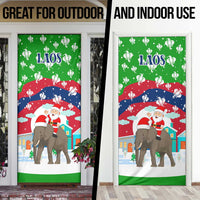 Laos Christmas Door Cover with Santa Riding Elephant and Festive Flag Pattern - Wonder Print Shop