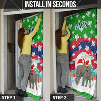 Laos Christmas Door Cover with Santa Riding Elephant and Festive Flag Pattern - Wonder Print Shop