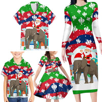 Laos Christmas Family Matching Long Sleeve Bodycon Dress and Hawaiian Shirt with Santa Riding Elephant and Festive Flag Pattern - Wonder Print Shop