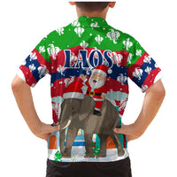 Laos Christmas Family Matching Mermaid Dress and Hawaiian Shirt with Santa Riding Elephant and Festive Flag Pattern - Wonder Print Shop