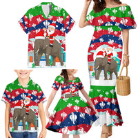 Laos Christmas Family Matching Mermaid Dress and Hawaiian Shirt with Santa Riding Elephant and Festive Flag Pattern - Wonder Print Shop