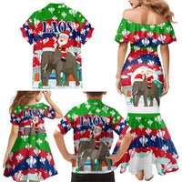 Laos Christmas Family Matching Mermaid Dress and Hawaiian Shirt with Santa Riding Elephant and Festive Flag Pattern - Wonder Print Shop