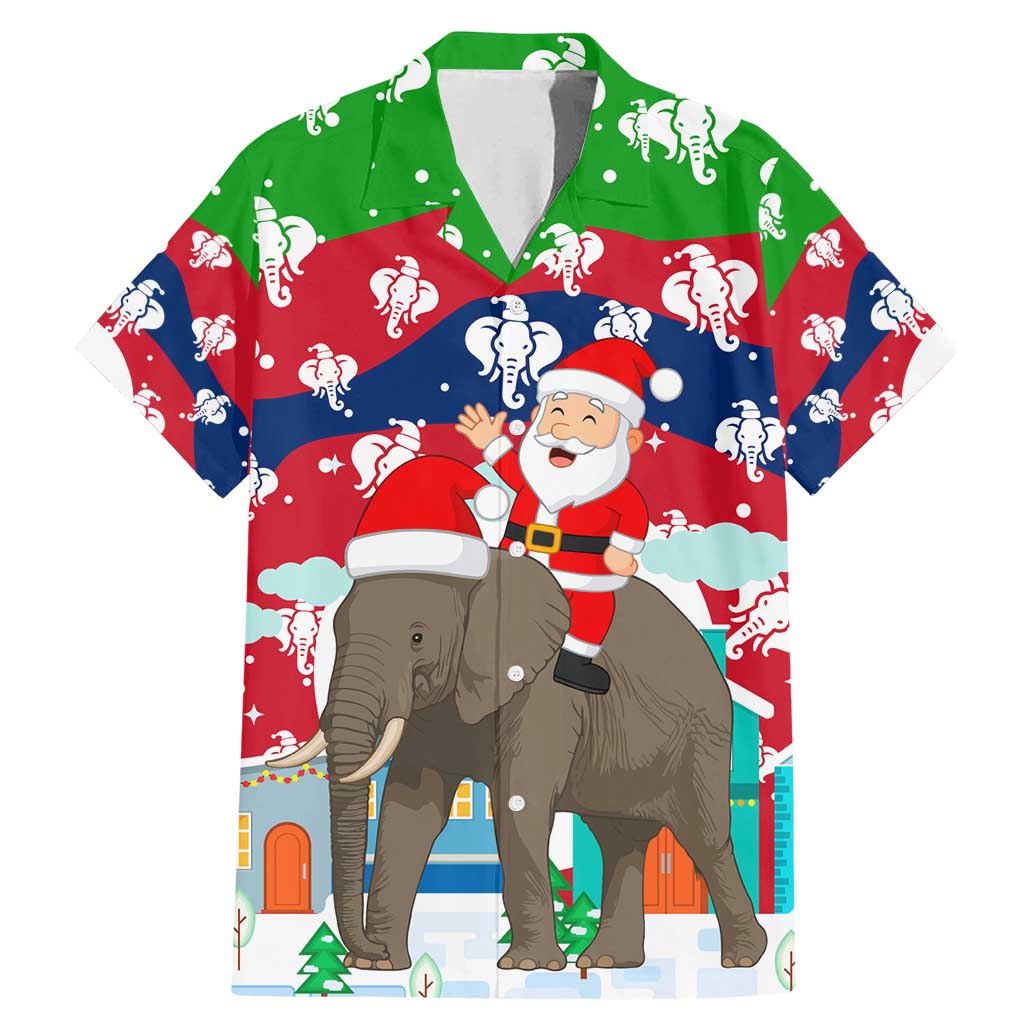 Laos Christmas Family Matching Mermaid Dress and Hawaiian Shirt with Santa Riding Elephant and Festive Flag Pattern - Wonder Print Shop