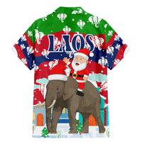Laos Christmas Family Matching Mermaid Dress and Hawaiian Shirt with Santa Riding Elephant and Festive Flag Pattern - Wonder Print Shop