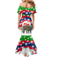 Laos Christmas Family Matching Mermaid Dress and Hawaiian Shirt with Santa Riding Elephant and Festive Flag Pattern - Wonder Print Shop