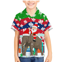 Laos Christmas Family Matching Mermaid Dress and Hawaiian Shirt with Santa Riding Elephant and Festive Flag Pattern - Wonder Print Shop