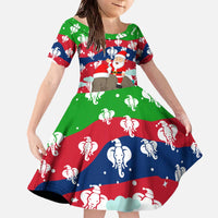 Laos Christmas Family Matching Off The Shoulder Long Sleeve Dress and Hawaiian Shirt with Santa Riding Elephant and Festive Flag Pattern - Wonder Print Shop