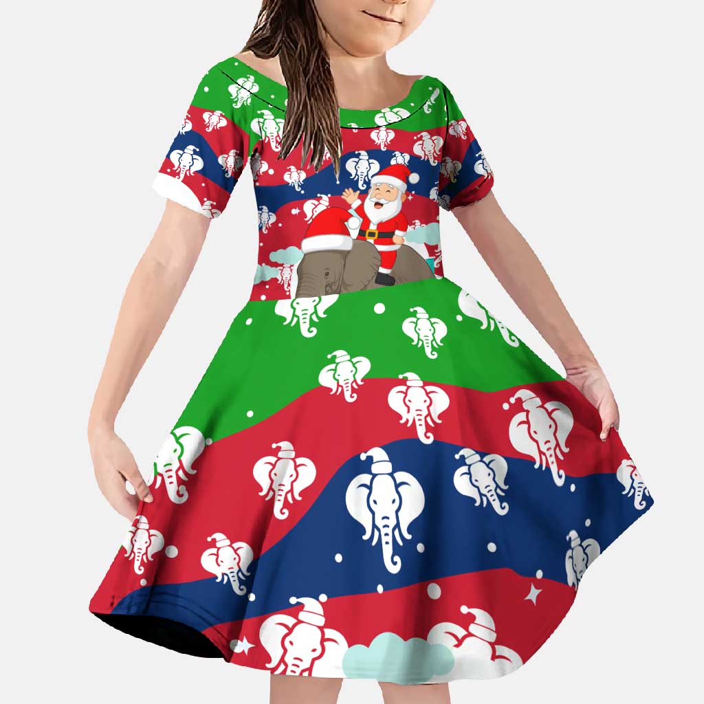 Laos Christmas Family Matching Off Shoulder Maxi Dress and Hawaiian Shirt with Santa Riding Elephant and Festive Flag Pattern - Wonder Print Shop
