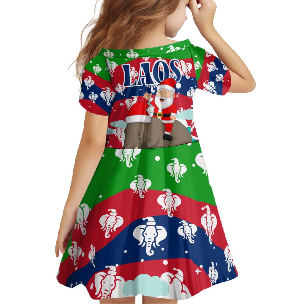 Laos Christmas Family Matching Off Shoulder Maxi Dress and Hawaiian Shirt with Santa Riding Elephant and Festive Flag Pattern - Wonder Print Shop