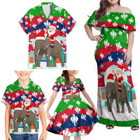 Laos Christmas Family Matching Off Shoulder Maxi Dress and Hawaiian Shirt with Santa Riding Elephant and Festive Flag Pattern - Wonder Print Shop