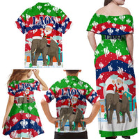 Laos Christmas Family Matching Off Shoulder Maxi Dress and Hawaiian Shirt with Santa Riding Elephant and Festive Flag Pattern - Wonder Print Shop
