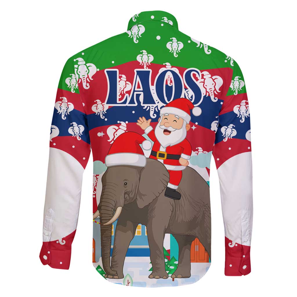 Laos Christmas Family Matching Off Shoulder Maxi Dress and Hawaiian Shirt with Santa Riding Elephant and Festive Flag Pattern - Wonder Print Shop
