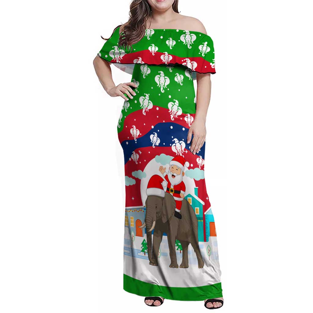 Laos Christmas Family Matching Off Shoulder Maxi Dress and Hawaiian Shirt with Santa Riding Elephant and Festive Flag Pattern - Wonder Print Shop