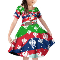 Laos Christmas Family Matching Off Shoulder Short Dress and Hawaiian Shirt with Santa Riding Elephant and Festive Flag Pattern - Wonder Print Shop