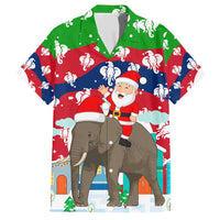 Laos Christmas Family Matching Short Sleeve Bodycon Dress and Hawaiian Shirt with Santa Riding Elephant and Festive Flag Pattern - Wonder Print Shop