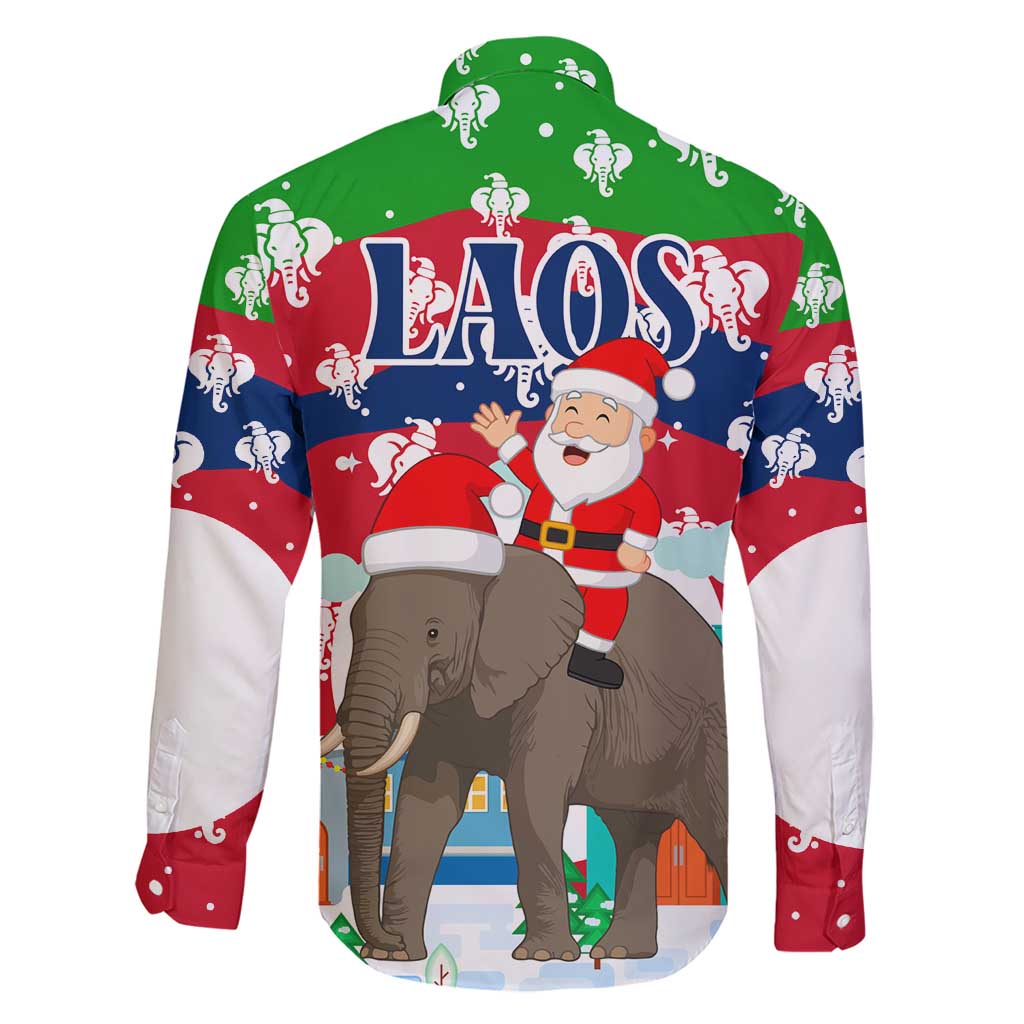 Laos Christmas Family Matching Short Sleeve Bodycon Dress and Hawaiian Shirt with Santa Riding Elephant and Festive Flag Pattern - Wonder Print Shop