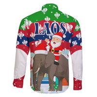 Laos Christmas Family Matching Short Sleeve Bodycon Dress and Hawaiian Shirt with Santa Riding Elephant and Festive Flag Pattern - Wonder Print Shop