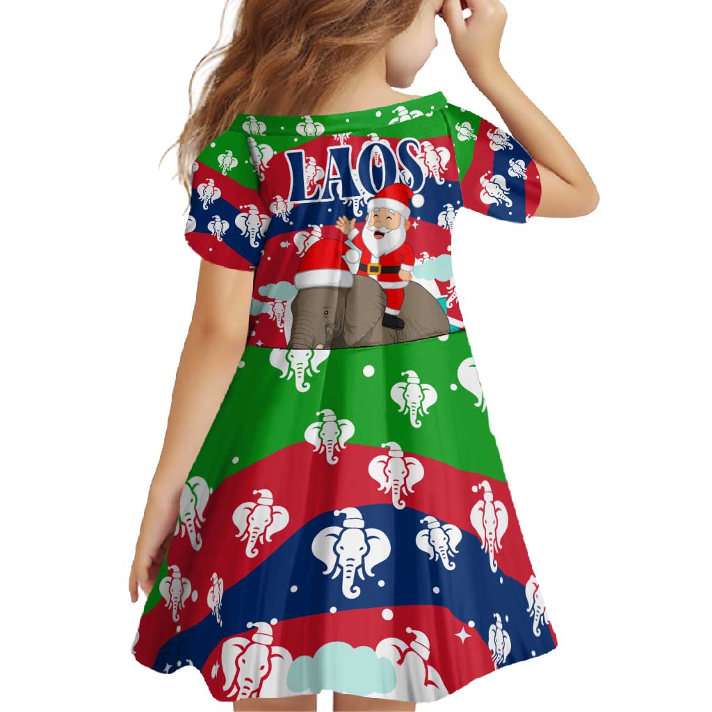 Laos Christmas Family Matching Summer Maxi Dress and Hawaiian Shirt with Santa Riding Elephant and Festive Flag Pattern - Wonder Print Shop