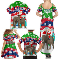 Laos Christmas Family Matching Summer Maxi Dress and Hawaiian Shirt with Santa Riding Elephant and Festive Flag Pattern - Wonder Print Shop