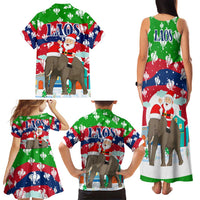 Laos Christmas Family Matching Tank Maxi Dress and Hawaiian Shirt with Santa Riding Elephant and Festive Flag Pattern - Wonder Print Shop