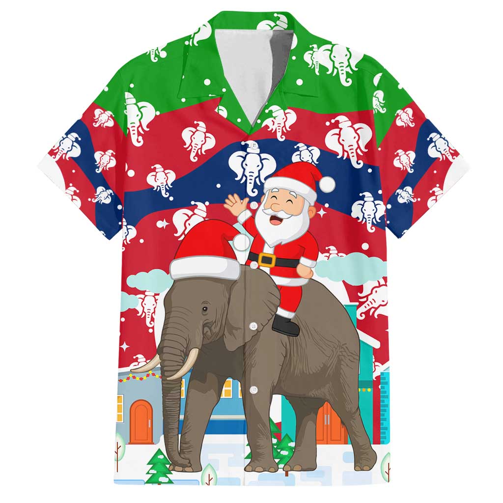 Laos Christmas Family Matching Tank Maxi Dress and Hawaiian Shirt with Santa Riding Elephant and Festive Flag Pattern - Wonder Print Shop