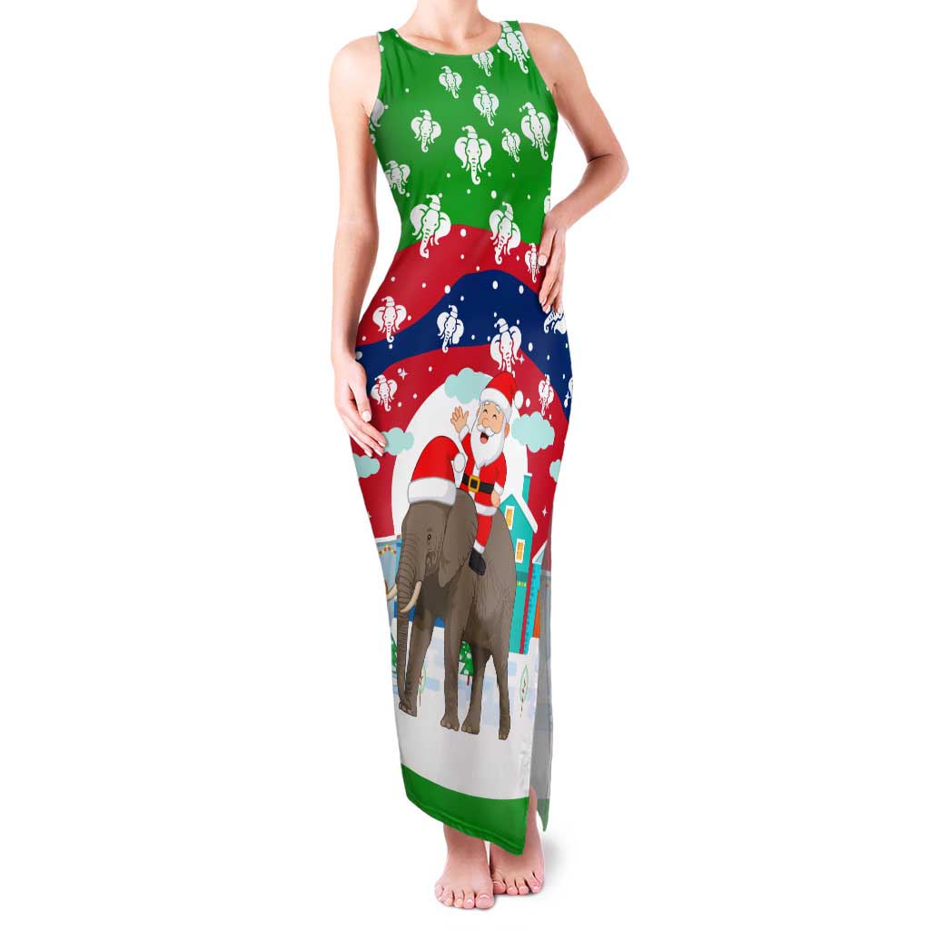Laos Christmas Family Matching Tank Maxi Dress and Hawaiian Shirt with Santa Riding Elephant and Festive Flag Pattern - Wonder Print Shop