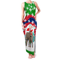 Laos Christmas Family Matching Tank Maxi Dress and Hawaiian Shirt with Santa Riding Elephant and Festive Flag Pattern - Wonder Print Shop