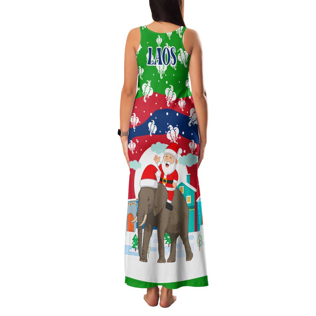 Laos Christmas Family Matching Tank Maxi Dress and Hawaiian Shirt with Santa Riding Elephant and Festive Flag Pattern - Wonder Print Shop