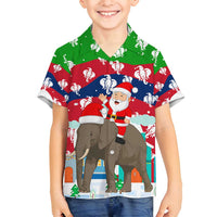 Laos Christmas Family Matching Tank Maxi Dress and Hawaiian Shirt with Santa Riding Elephant and Festive Flag Pattern - Wonder Print Shop