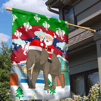 Laos Christmas Garden Flag with Santa Riding Elephant and Festive Flag Pattern - Wonder Print Shop