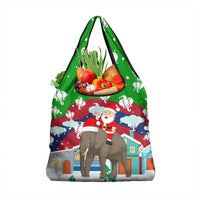 Laos Christmas Grocery Bag with Santa Riding Elephant and Festive Flag Pattern - Wonder Print Shop