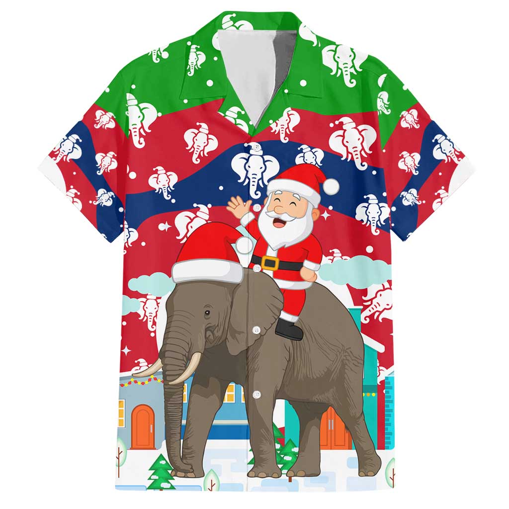 Laos Christmas Hawaiian Shirt with Santa Riding Elephant and Festive Flag Pattern - Wonder Print Shop