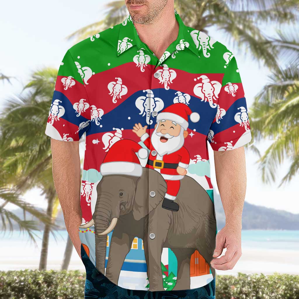 Laos Christmas Hawaiian Shirt with Santa Riding Elephant and Festive Flag Pattern - Wonder Print Shop