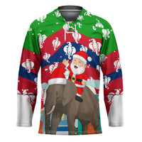 Laos Christmas Hockey Jersey with Santa Riding Elephant and Festive Flag Pattern - Wonder Print Shop