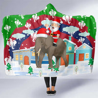 Laos Christmas Hooded Blanket with Santa Riding Elephant and Festive Flag Pattern - Wonder Print Shop