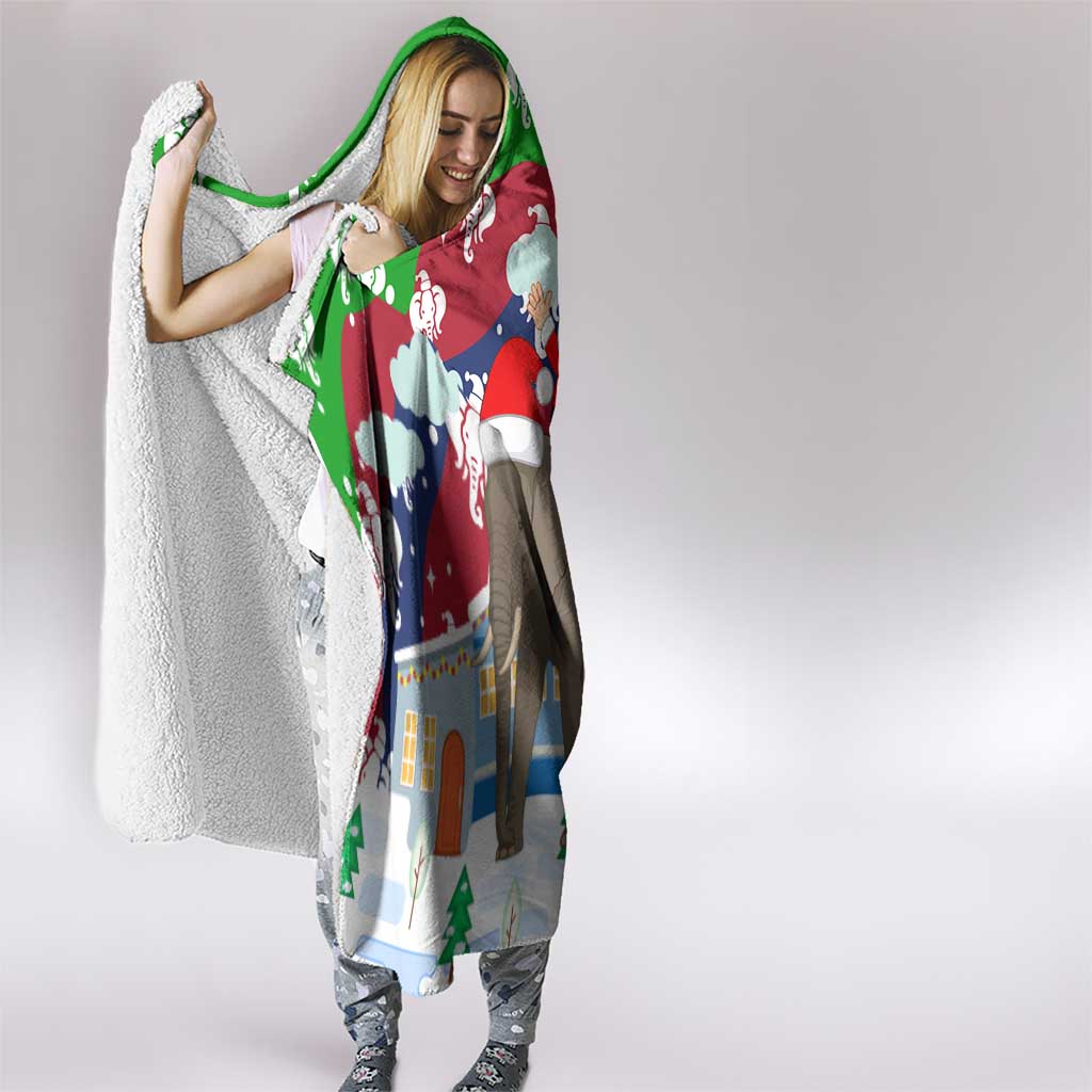 Laos Christmas Hooded Blanket with Santa Riding Elephant and Festive Flag Pattern - Wonder Print Shop