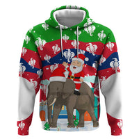 Laos Christmas Hoodie with Santa Riding Elephant and Festive Flag Pattern - Wonder Print Shop