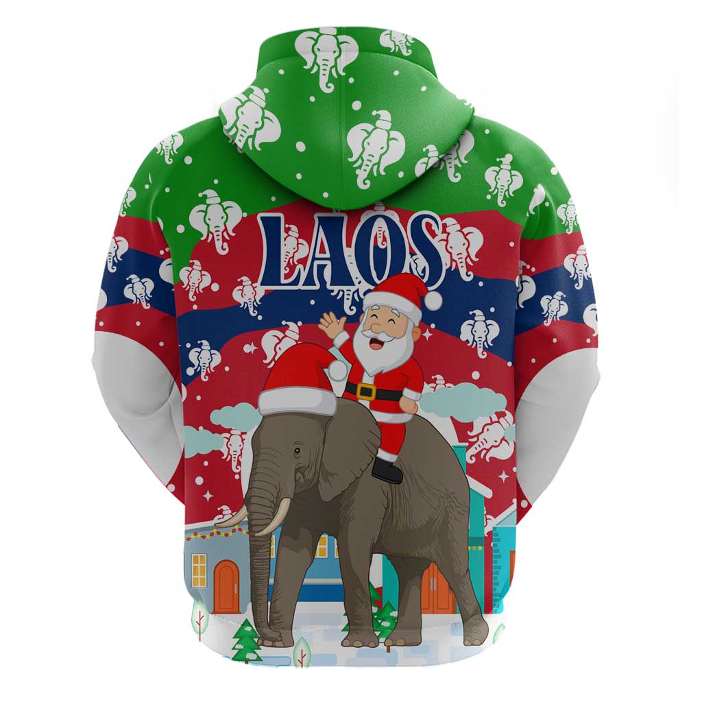 Laos Christmas Hoodie with Santa Riding Elephant and Festive Flag Pattern - Wonder Print Shop