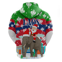Laos Christmas Hoodie with Santa Riding Elephant and Festive Flag Pattern - Wonder Print Shop