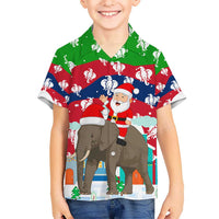 Laos Christmas Kid Hawaiian Shirt with Santa Riding Elephant and Festive Flag Pattern - Wonder Print Shop