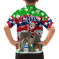 Laos Christmas Kid Hawaiian Shirt with Santa Riding Elephant and Festive Flag Pattern - Wonder Print Shop