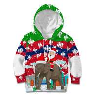 Laos Christmas Kid Hoodie with Santa Riding Elephant and Festive Flag Pattern - Wonder Print Shop