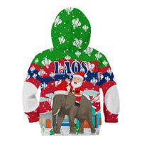 Laos Christmas Kid Hoodie with Santa Riding Elephant and Festive Flag Pattern - Wonder Print Shop