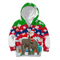 Laos Christmas Kid Hoodie with Santa Riding Elephant and Festive Flag Pattern - Wonder Print Shop