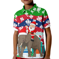 Laos Christmas Kid Polo Shirt with Santa Riding Elephant and Festive Flag Pattern - Wonder Print Shop