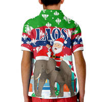 Laos Christmas Kid Polo Shirt with Santa Riding Elephant and Festive Flag Pattern - Wonder Print Shop