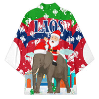 Laos Christmas Kimono with Santa Riding Elephant and Festive Flag Pattern - Wonder Print Shop